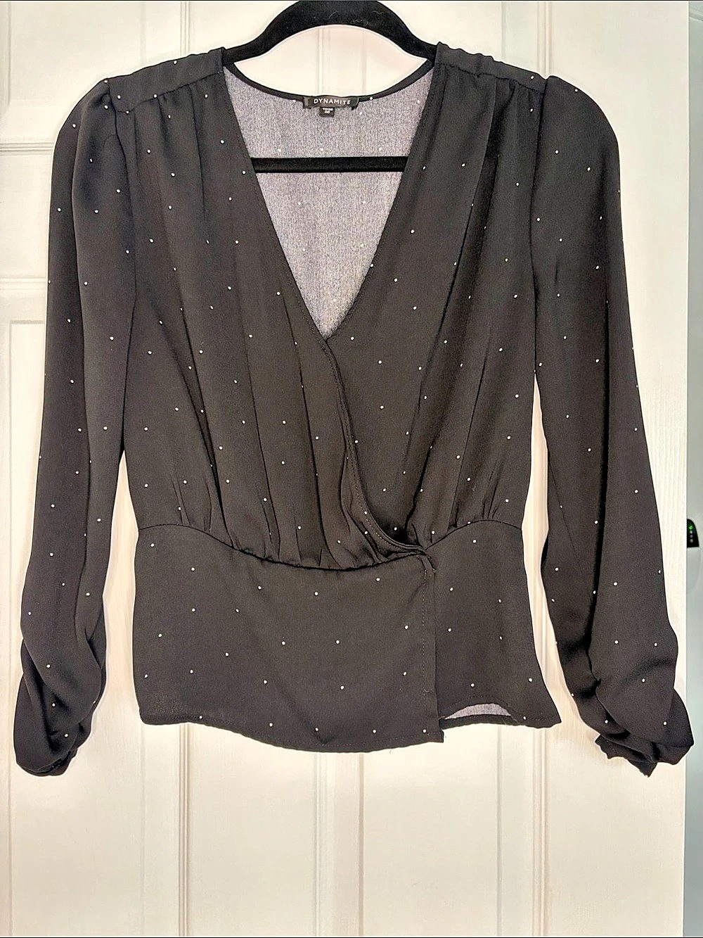 Dynamite Black Polka Dot Long Sleeve Blouse Like New